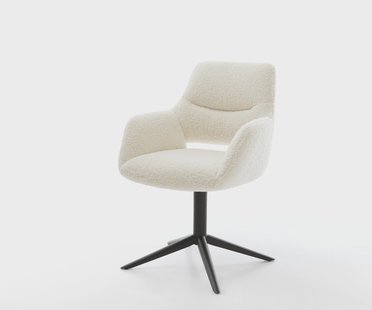 DELIFE Draaistoel Yago-Flex met armleuning teddy beige kruispoot zwart 360° draaibaar rocker-functie pocketveer kern