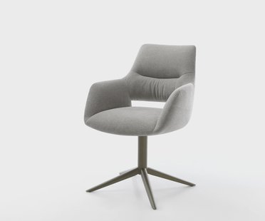 DELIFE Draaistoel Yago-Flex met armleuning zachte stof met structuur grijs kruispoot afwerking met titanium 360° draaibaar rocker-functie pocketveer kern