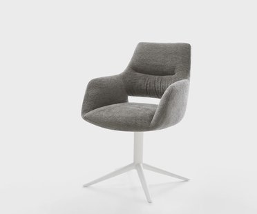 DELIFE Draaistoel Yago-Flex met armleuning bouclé zacht mud kruispoot wit 360° draaibaar rocker-functie pocketveer kern