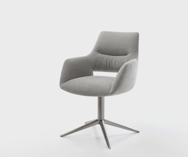 DELIFE Draaistoel Yago-Flex met armleuning zachte stof met structuur grijs kruispoot grafiet 360° draaibaar rocker-functie pocketveer kern