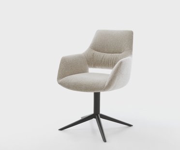 DELIFE Draaistoel Yago-Flex met armleuning geweven stof beige kruispoot zwart 360° draaibaar rocker-functie pocketveer kern