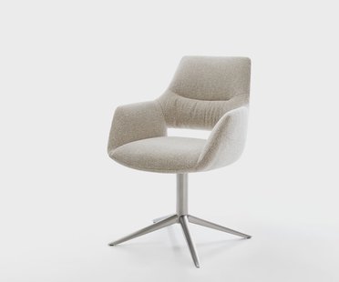 DELIFE Draaistoel Yago-Flex met armleuning geweven stof beige kruispoot roestvrij staal 360° draaibaar rocker-functie pocketveer kern