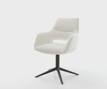 DELIFE Draaistoel Yago-Flex met armleuning bouclé zacht beige kruispoot zwart 360° draaibaar rocker-functie pocketveer kern