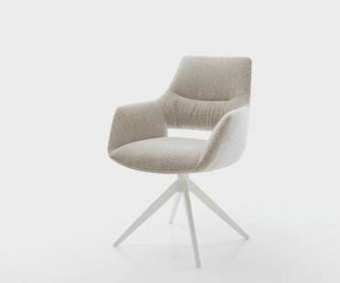 DELIFE Draaistoel Yago-Flex met armleuning geweven stof beige kruisframe breed wit 360° draaibaar rocker-functie pocketveer kern