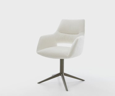 DELIFE Draaistoel Yago-Flex met armleuning bouclé zacht beige kruispoot afwerking met titanium 360° draaibaar rocker-functie pocketveer kern