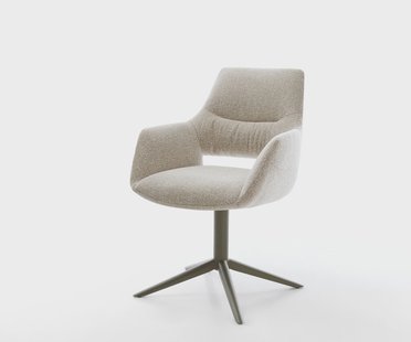 DELIFE Draaistoel Yago-Flex met armleuning geweven stof beige kruispoot afwerking met titanium 360° draaibaar rocker-functie pocketveer kern