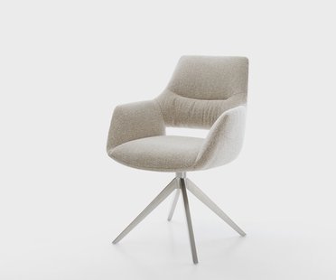 DELIFE Draaistoel Yago-Flex met armleuning geweven stof beige kruisframe breed roestvrij staal 360° draaibaar rocker-functie pocketveer kern