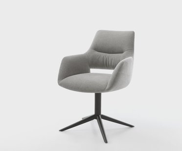 DELIFE Draaistoel Yago-Flex met armleuning zachte stof met structuur grijs kruispoot zwart 360° draaibaar rocker-functie pocketveer kern