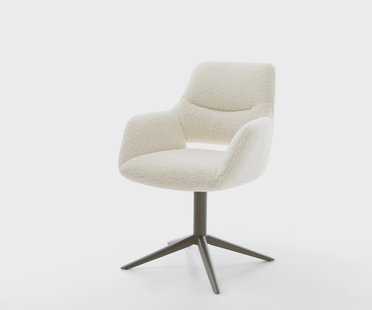 DELIFE Draaistoel Yago-Flex met armleuning teddy beige kruispoot afwerking met titanium 360° draaibaar rocker-functie pocketveer kern