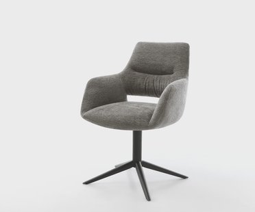 DELIFE Draaistoel Yago-Flex met armleuning bouclé zacht mud kruispoot zwart 360° draaibaar rocker-functie pocketveer kern