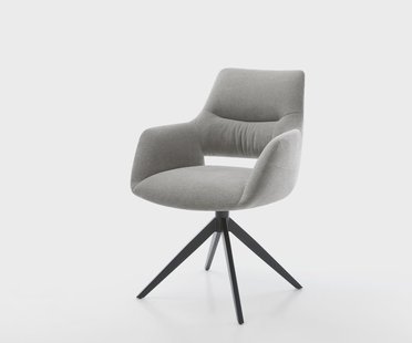 DELIFE Draaistoel Yago-Flex met armleuning zachte stof met structuur grijs kruisframe breed zwart 360° draaibaar rocker-functie pocketveer kern