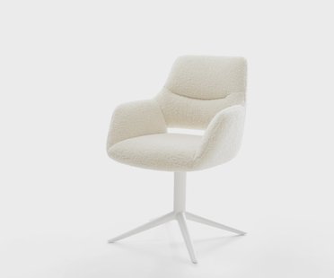 DELIFE Draaistoel Yago-Flex met armleuning teddy beige kruispoot wit 360° draaibaar rocker-functie pocketveer kern