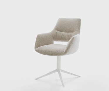 DELIFE Draaistoel Yago-Flex met armleuning geweven stof beige kruispoot wit 360° draaibaar rocker-functie pocketveer kern