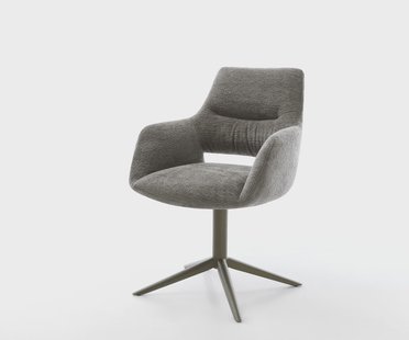 DELIFE Draaistoel Yago-Flex met armleuning bouclé zacht mud kruispoot afwerking met titanium 360° draaibaar rocker-functie pocketveer kern