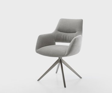 DELIFE Draaistoel Yago-Flex met armleuning zachte stof met structuur grijs kruisframe breed grafiet 360° draaibaar rocker-functie pocketveer kern