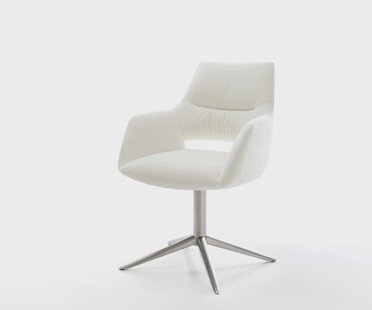 DELIFE Draaistoel Yago-Flex met armleuning bouclé zacht beige kruispoot roestvrij staal 360° draaibaar rocker-functie pocketveer kern