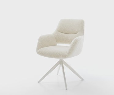 DELIFE Draaistoel Yago-Flex met armleuning teddy beige kruisframe breed wit 360° draaibaar rocker-functie pocketveer kern