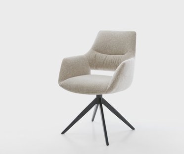 DELIFE Draaistoel Yago-Flex met armleuning geweven stof beige kruisframe breed zwart 360° draaibaar rocker-functie pocketveer kern