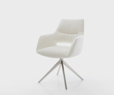 DELIFE Draaistoel Yago-Flex met armleuning bouclé zacht beige kruisframe breed roestvrij staal 360° draaibaar rocker-functie pocketveer kern