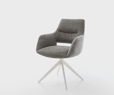 DELIFE Draaistoel Yago-Flex met armleuning bouclé zacht mud kruisframe breed wit 360° draaibaar rocker-functie pocketveer kern