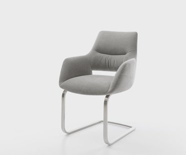 DELIFE Sledemodel Yago-Flex met armleuning zachte stof met structuur grijs sledemodel vlak roestvrij staal pocketveer kern