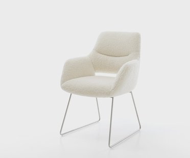 DELIFE Eetkamerstoel Yago-Flex met armleuning teddy beige slipframe roestvrij staal pocketveer kern