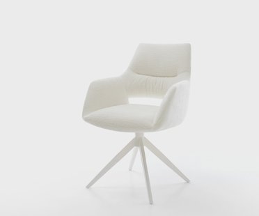 DELIFE Draaistoel Yago-Flex met armleuning bouclé zacht beige kruisframe breed wit 360° draaibaar rocker-functie pocketveer kern