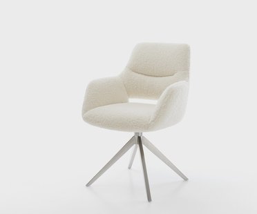 DELIFE Draaistoel Yago-Flex met armleuning teddy beige kruisframe breed roestvrij staal 360° draaibaar rocker-functie pocketveer kern