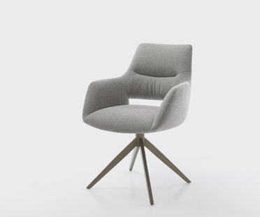 DELIFE Draaistoel Yago-Flex met armleuning zachte stof met structuur grijs kruisframe breed afwerking met titanium 360° draaibaar rocker-functie pocketveer kern