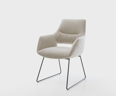 DELIFE Eetkamerstoel Yago-Flex met armleuning geweven stof beige slipframe zwart pocketveer kern