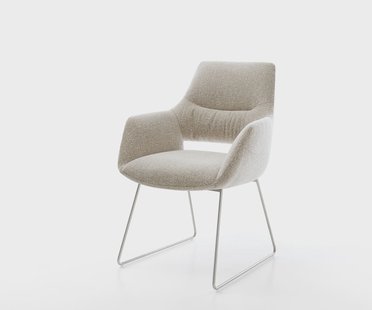 DELIFE Eetkamerstoel Yago-Flex met armleuning geweven stof beige slipframe roestvrij staal pocketveer kern