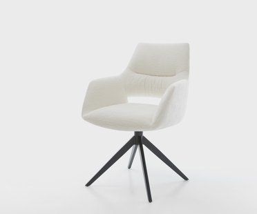 DELIFE Draaistoel Yago-Flex met armleuning bouclé zacht beige kruisframe breed zwart 360° draaibaar rocker-functie pocketveer kern