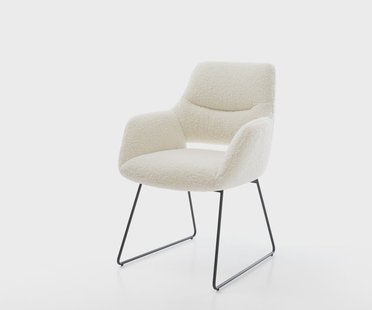 DELIFE Eetkamerstoel Yago-Flex met armleuning teddy beige slipframe zwart pocketveer kern