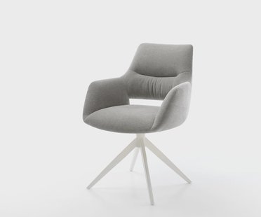 DELIFE Draaistoel Yago-Flex met armleuning zachte stof met structuur grijs kruisframe breed wit 360° draaibaar rocker-functie pocketveer kern