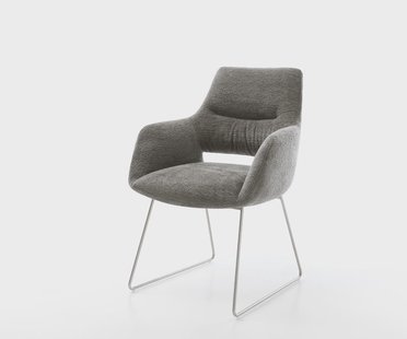 DELIFE Eetkamerstoel Yago-Flex met armleuning bouclé zacht mud slipframe roestvrij staal pocketveer kern