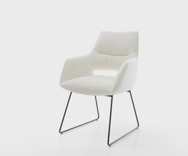 DELIFE Eetkamerstoel Yago-Flex met armleuning bouclé zacht beige slipframe zwart pocketveer kern