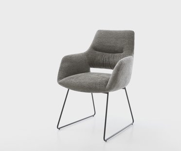 DELIFE Eetkamerstoel Yago-Flex met armleuning bouclé zacht mud slipframe zwart pocketveer kern