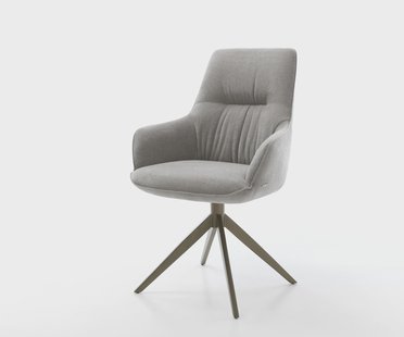 DELIFE Draaistoel Zelia-Flex met armleuning zachte stof met structuur grijs kruisframe breed afwerking met titanium 360° draaibaar rocker-functie pocketveer kern