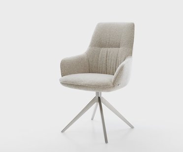 DELIFE Draaistoel Zelia-Flex met armleuning geweven stof beige kruisframe breed roestvrij staal 360° draaibaar rocker-functie pocketveer kern
