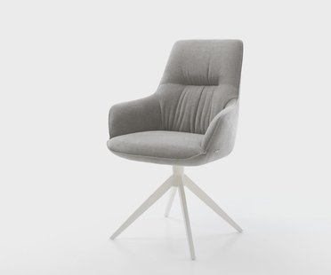 DELIFE Draaistoel Zelia-Flex met armleuning zachte stof met structuur grijs kruisframe breed wit 360° draaibaar rocker-functie pocketveer kern