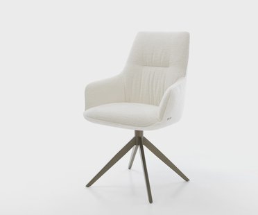 DELIFE Draaistoel Zelia-Flex met armleuning bouclé zacht beige kruisframe breed afwerking met titanium 360° draaibaar rocker-functie pocketveer kern