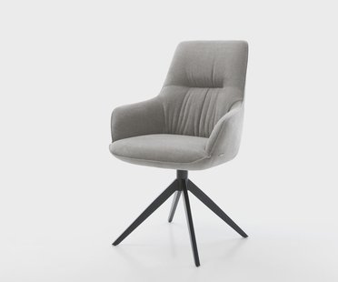 DELIFE Draaistoel Zelia-Flex met armleuning zachte stof met structuur grijs kruisframe breed zwart 360° draaibaar rocker-functie pocketveer kern