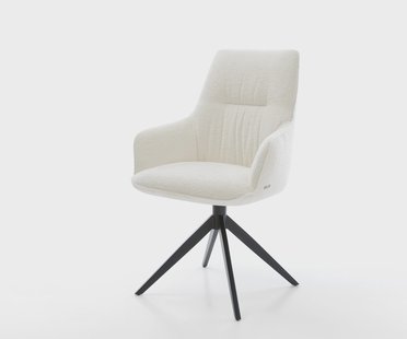 DELIFE Draaistoel Zelia-Flex met armleuning bouclé zacht beige kruisframe breed zwart 360° draaibaar rocker-functie pocketveer kern