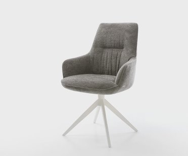 DELIFE Draaistoel Zelia-Flex met armleuning bouclé zacht mud kruisframe breed wit 360° draaibaar rocker-functie pocketveer kern