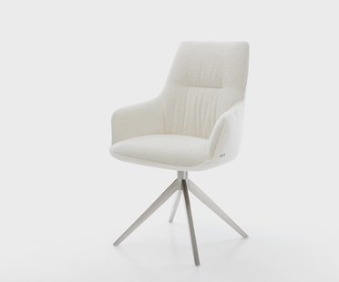 DELIFE Draaistoel Zelia-Flex met armleuning bouclé zacht beige kruisframe breed roestvrij staal 360° draaibaar rocker-functie pocketveer kern