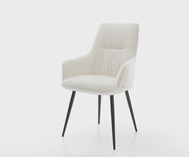 DELIFE Eetkamerstoel Zelia-Flex met armleuning bouclé zacht beige 4-poot conisch zwart pocketveer kern