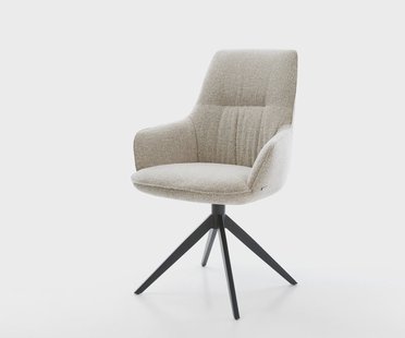 DELIFE Draaistoel Zelia-Flex met armleuning geweven stof beige kruisframe breed zwart 360° draaibaar rocker-functie pocketveer kern