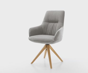 DELIFE Draaistoel Zelia-Flex met armleuning zachte stof met structuur grijs houten frame hoekig natuur 180° draaibaar pocketveer kern