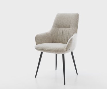 DELIFE Eetkamerstoel Zelia-Flex met armleuning geweven stof beige 4-poot conisch zwart pocketveer kern