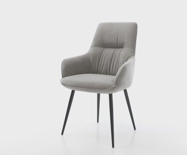 DELIFE Eetkamerstoel Zelia-Flex met armleuning zachte stof met structuur grijs 4-poot conisch zwart pocketveer kern